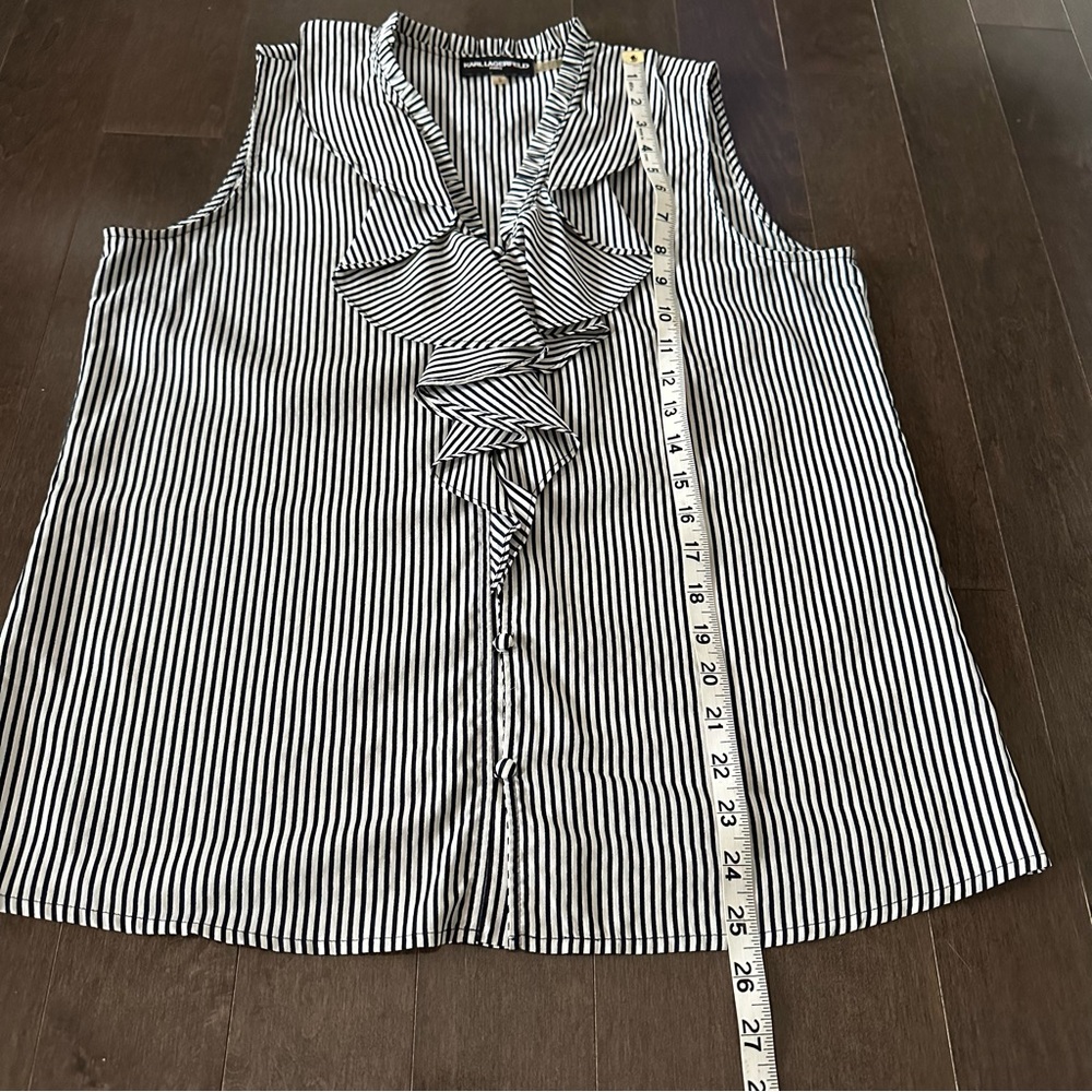 KARL LAGERFELD PARIS Ruffle Blouse Bundle Romantic Red Navy White Stripes M - Picture 11 of 12